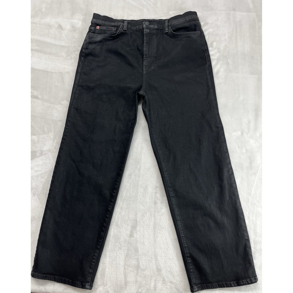 Hudson Cropped Jean Women 32 Black Coated NOA Stellar High Rise Straight Stretch